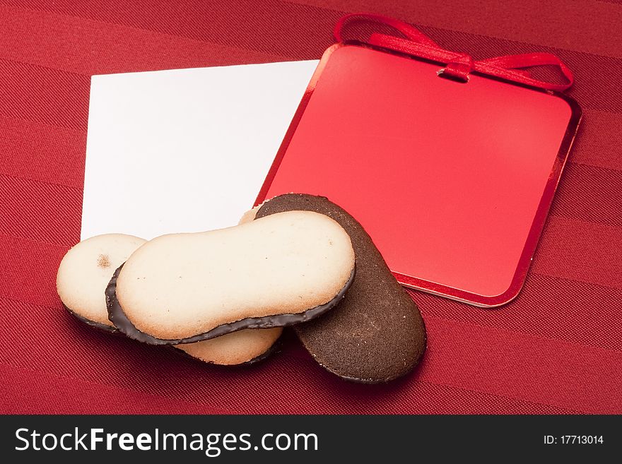 Greeting card with a small cookie for Santa Claus.