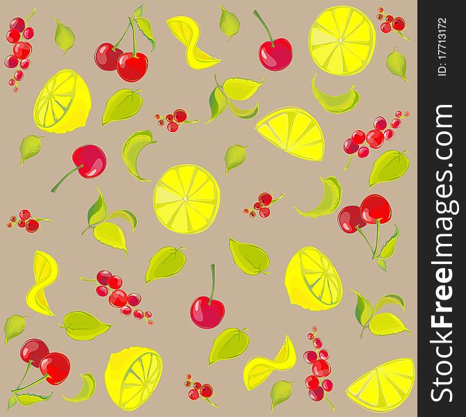 Seamless background with the image of beautiful fruit. Illustration.