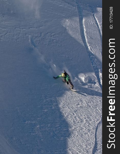 Freerider on the slope, Caucasus mountains