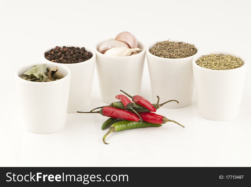 Bunch of spices isolated on a white background.