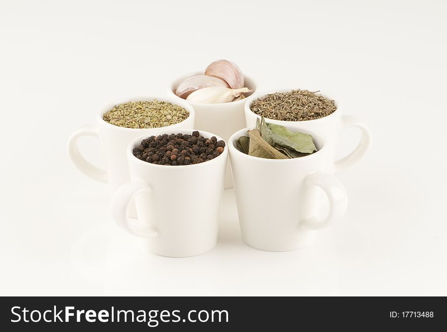 Bunch of spices isolated on a white background.