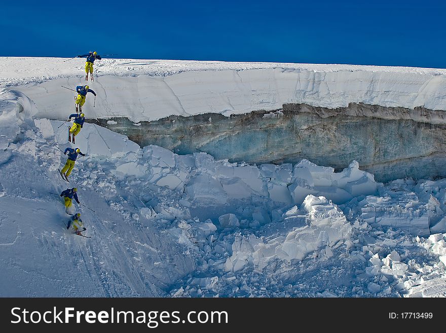 Freerider on the slope, Caucasus mountains