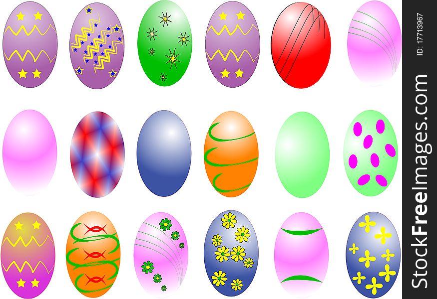 Various styles of colored eggs for Easter. Various styles of colored eggs for Easter