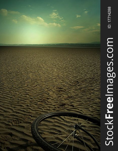 Dublin bay sunset and wheel of bike. Dublin bay sunset and wheel of bike