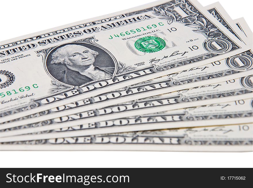 Isolated stack of one dollar denominations. Isolated stack of one dollar denominations