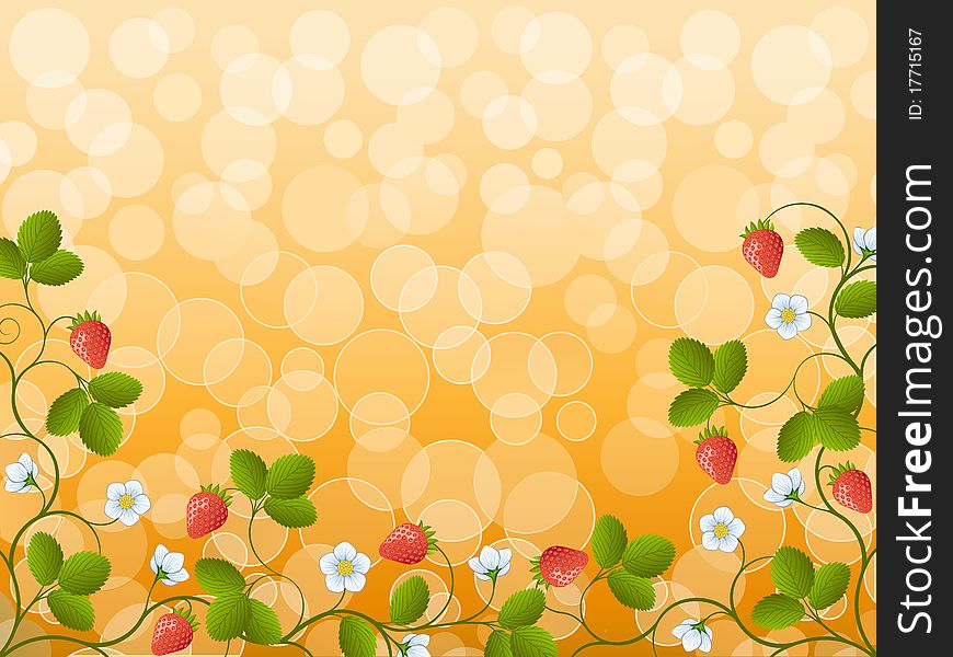 Floral background with a strawberry. Vector illustration.