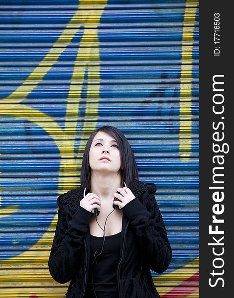 Young beautiful teen on urban background. Young beautiful teen on urban background