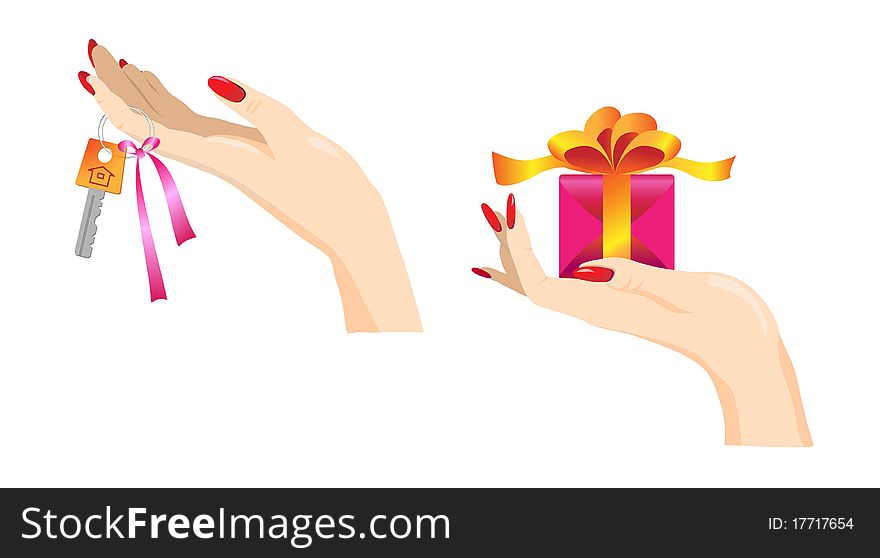 Woman hands with key and gift