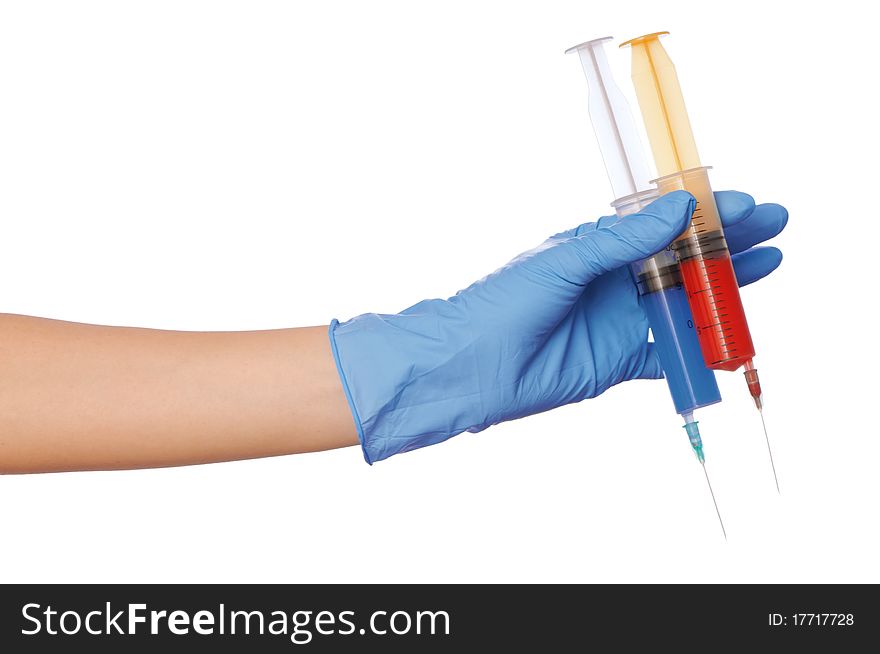 Woman holds in the hand syringes with a new antibiotic