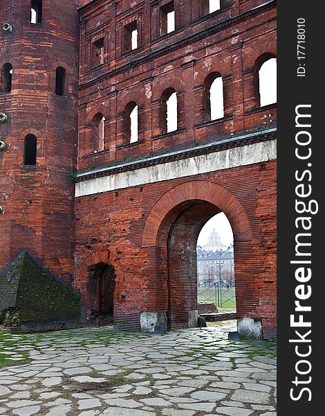 Detail of Porte Palatine in Turin - Italy. Roman empire. Detail of Porte Palatine in Turin - Italy. Roman empire.