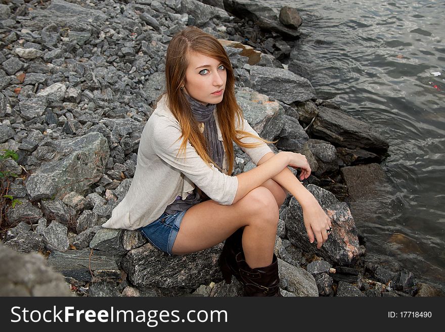 Young female with blond hair sunset. Young female with blond hair sunset