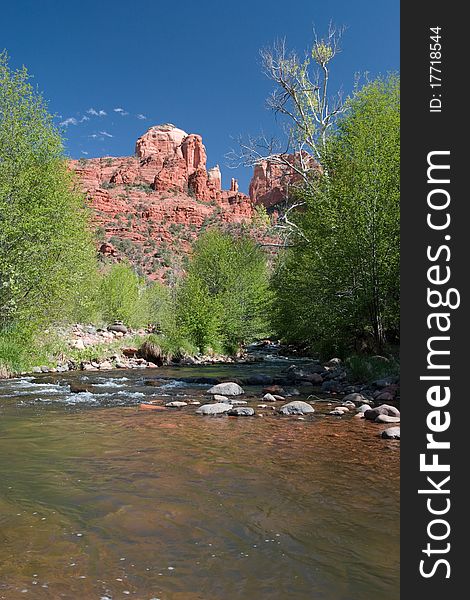 Cathedral Rock towers above the waters of Oak Creek near Sedona, Arizona. Cathedral Rock towers above the waters of Oak Creek near Sedona, Arizona