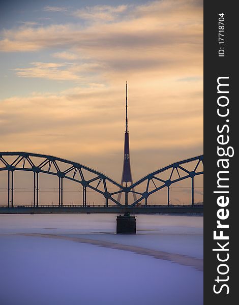 Railroad bridge over river Daugava.