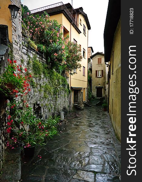 Street of Gandria in the rain Lugano Switzerland