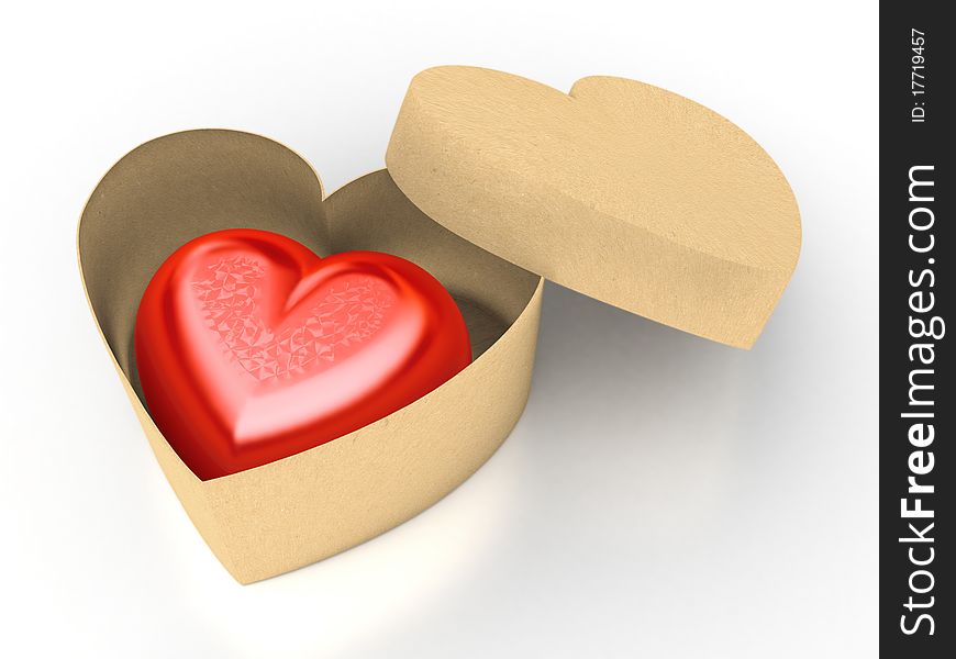 Heart-shaped box with red heart. Heart-shaped box with red heart
