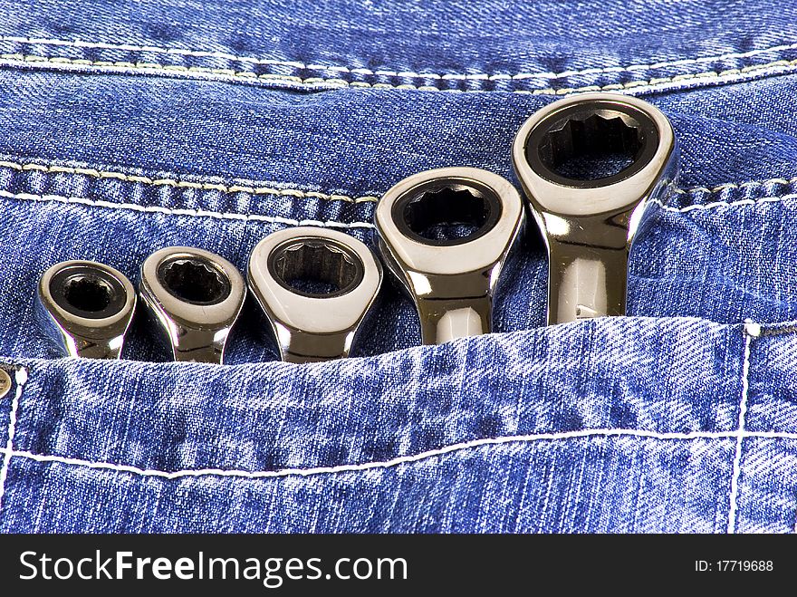 Blue Jeans Pocket With Wrenches