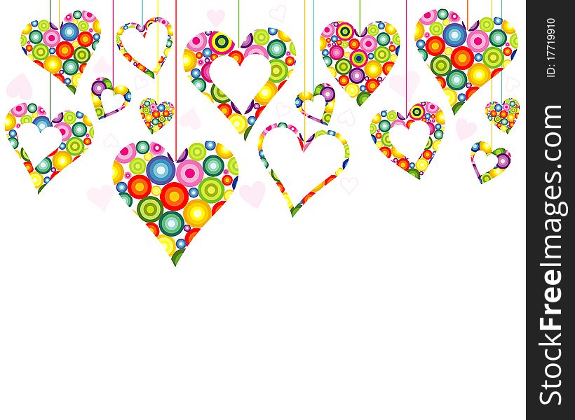 Design of valentine greeting card with hearts in many colors. Design of valentine greeting card with hearts in many colors