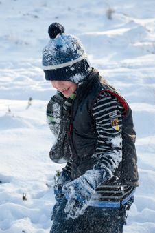 Little Boy Laughing, Running In The Snow Stock Image Little Boy Laughing, Running In The Snow Stock Image