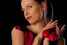 Young Woman Playing With Two Dumbbells Royalty Free Stock Photography Young Woman Playing With Two Dumbbells Royalty Free Stock Photography