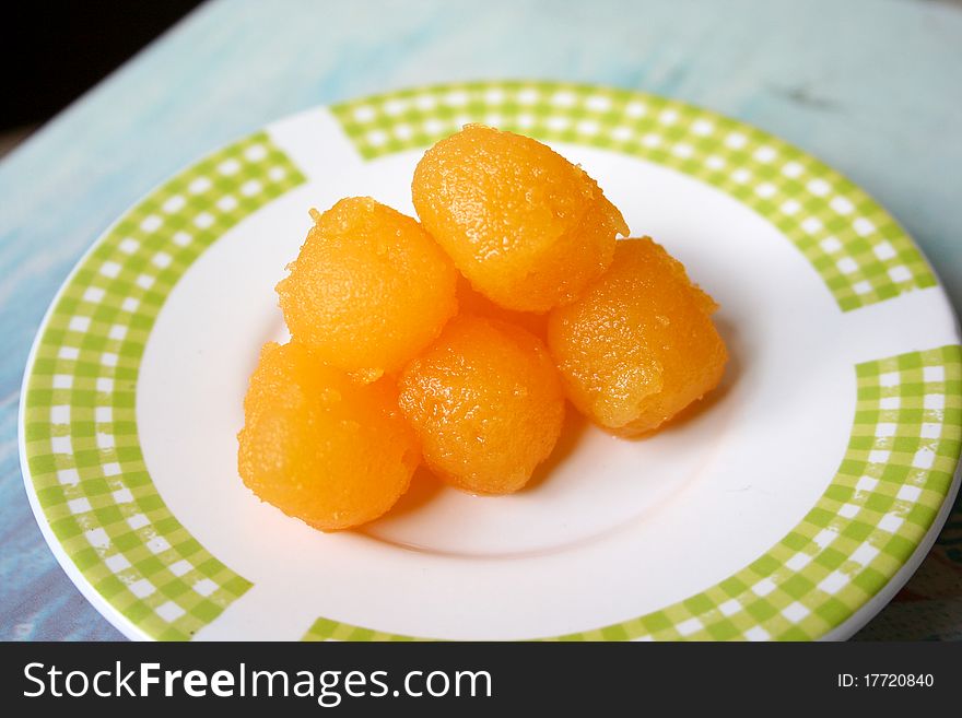 Traditional Thai dessert in the ceramic bowl