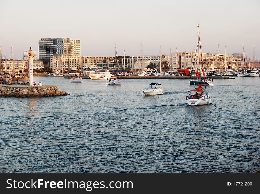 Yacht on the Mediterranean coast of Israel. Yacht on the Mediterranean coast of Israel