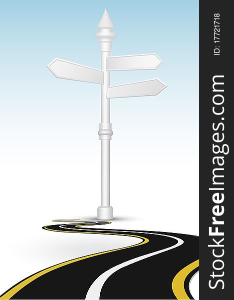 Illustration of way with direction board on white background