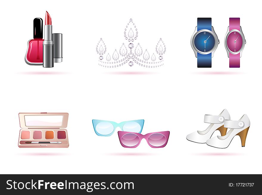 Illustration of make up accessories on white background