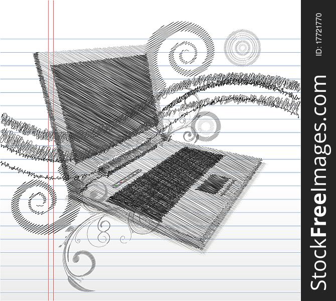 Illustration of sketchy laptop on white background