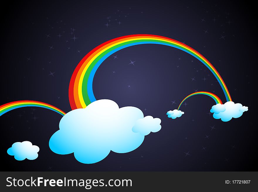 Illustration of rainbow in clouds on abstract background