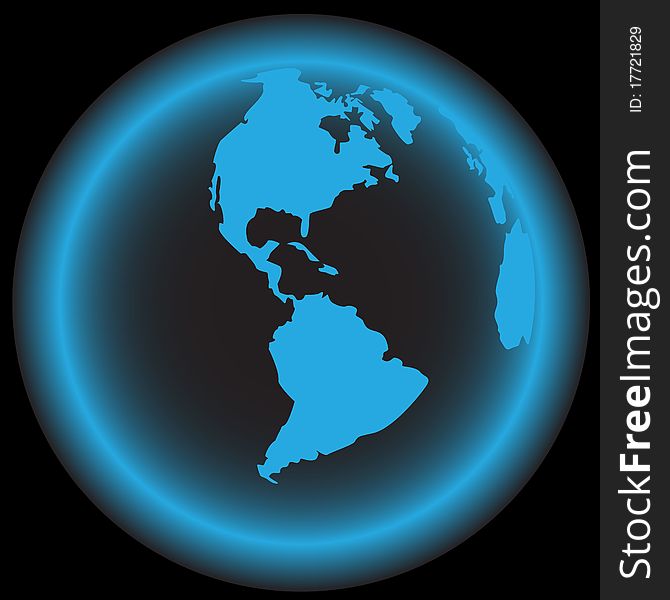 Illustration, abstract blue globe on black background