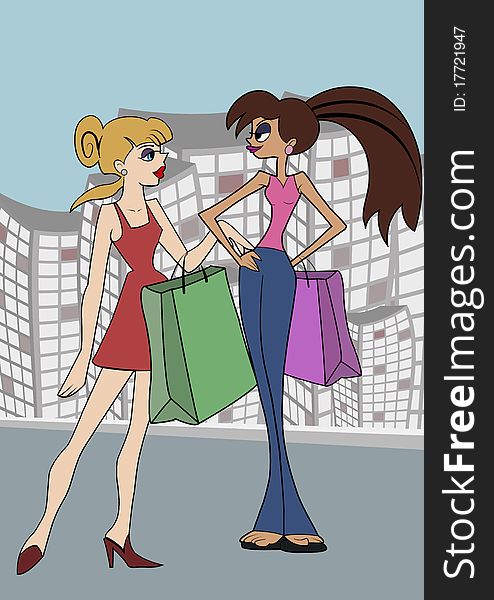 Shopping girls in the city.