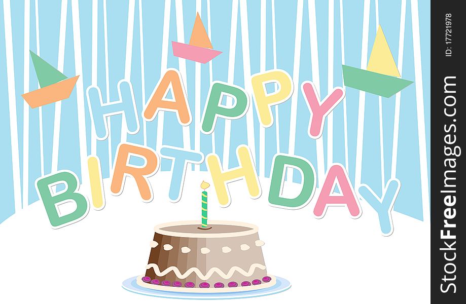 Vector illustration of birthday card with cake. Vector illustration of birthday card with cake