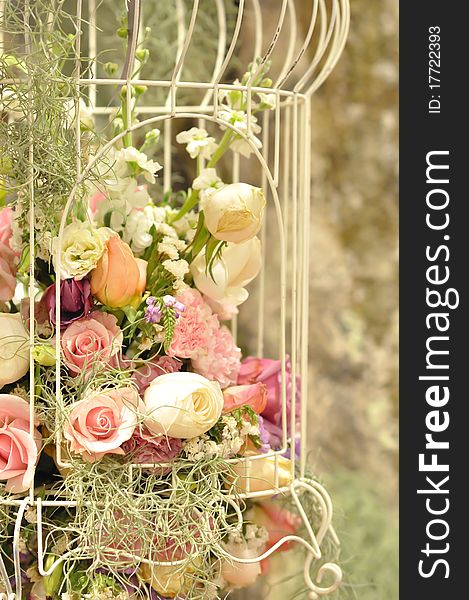 Colorful Flower Decorated In Cage