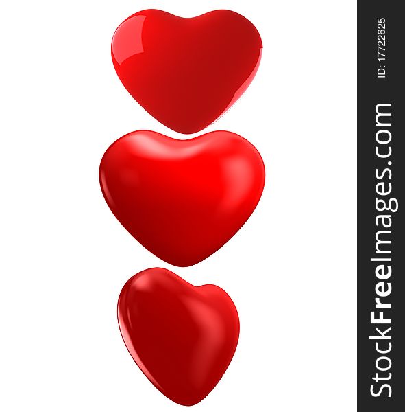 Set Of Red Glitter Shiny Hearts, 3d Illustration