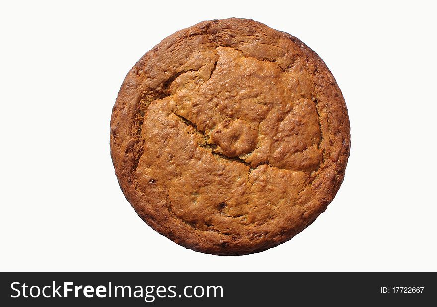 Top view of a whole baked banana cake. Top view of a whole baked banana cake