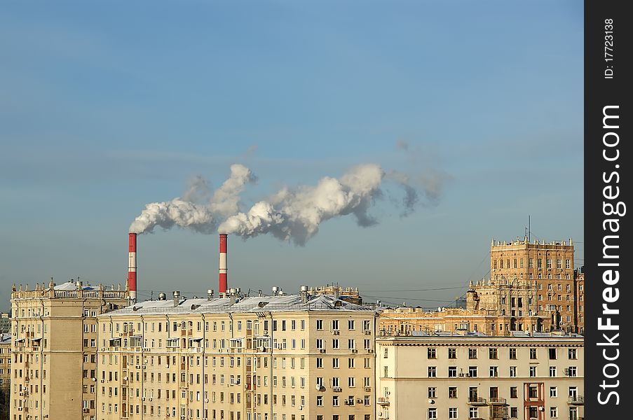 General view of the city of Moscow from a viewing platform near the building of Presidium of Russian Academy of Sciences