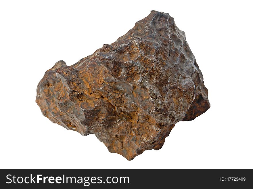 Meteorite, extraterrestrial material falling from space against white background