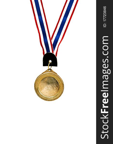 Blank gold medal on white for use as background
