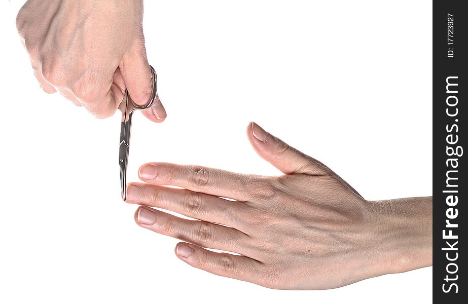 A women is cutting fingernails. A women is cutting fingernails