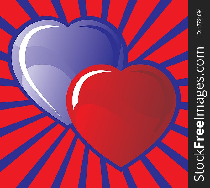 Vector icon depicts two multi-colored hearts for congratulations on Valentine's Day.