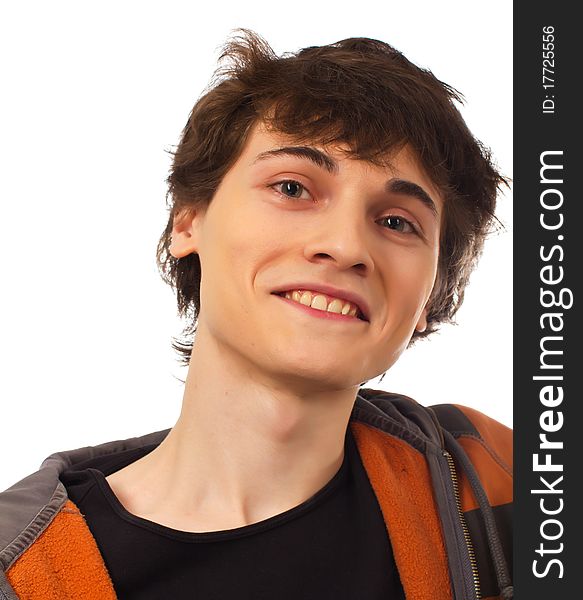 Joyful young man portrait on white background