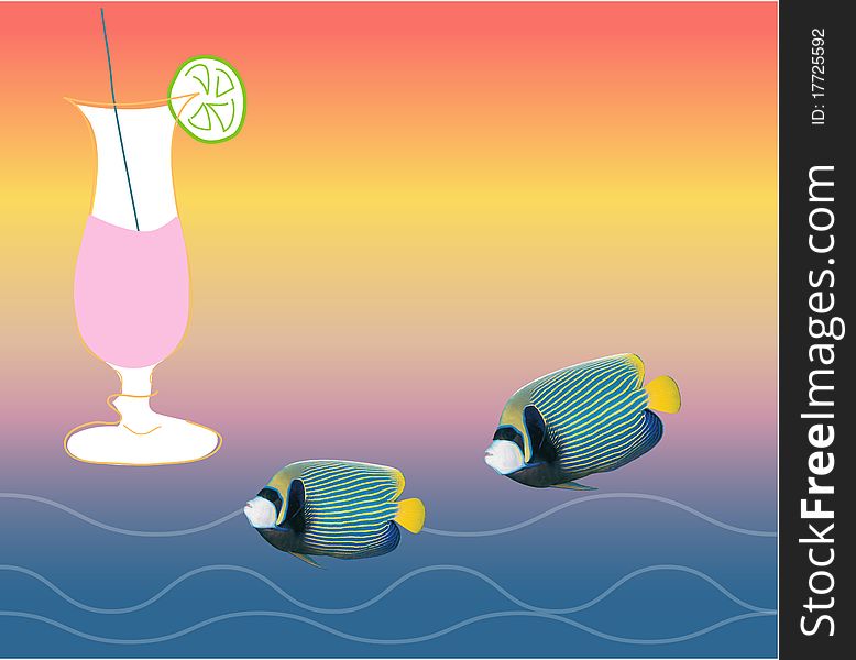 Illustration cocktail over summer over beach