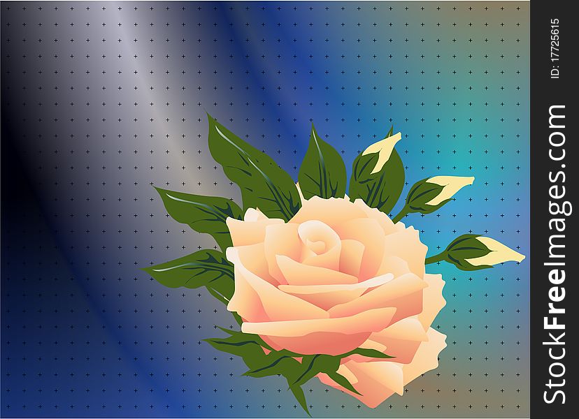 Illustration of pink rose over blue background