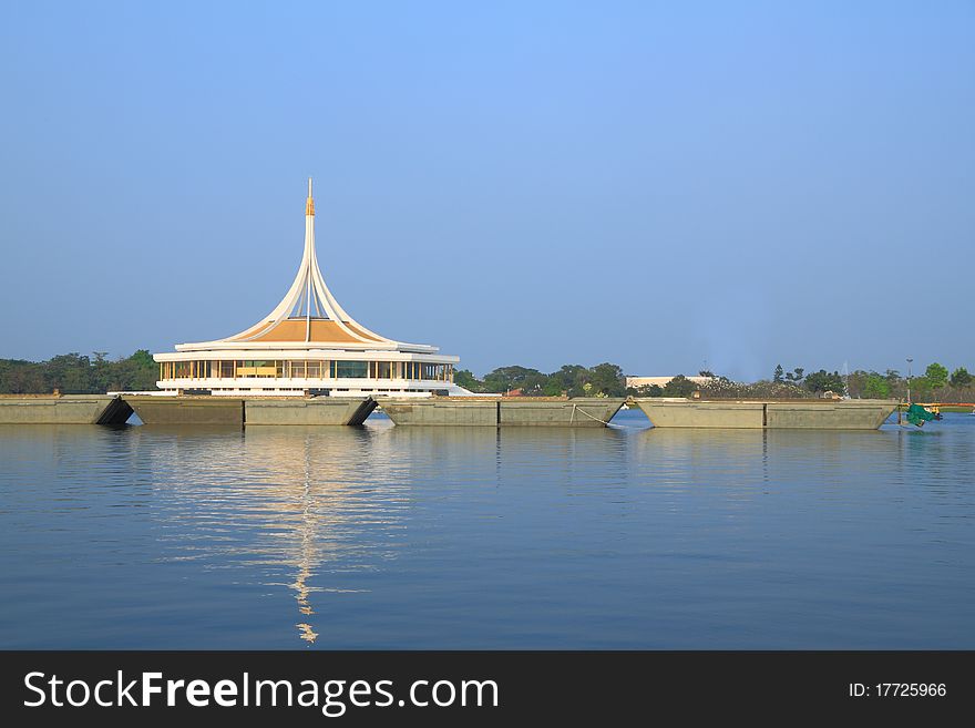 Rama 9 public park pound and reflex on water.