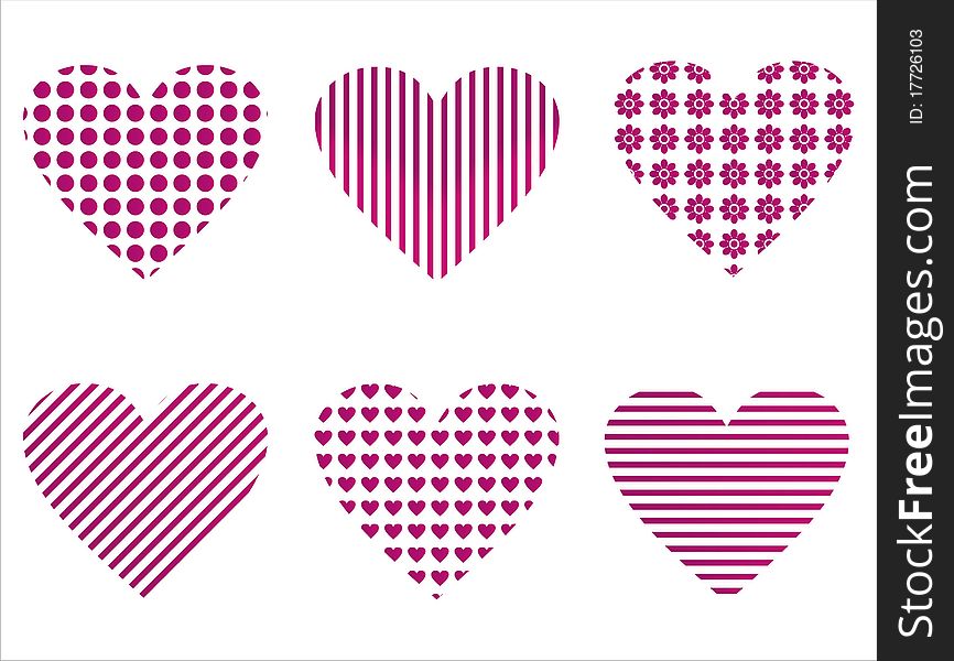 Set of 6 glossy hearts icons. Set of 6 glossy hearts icons