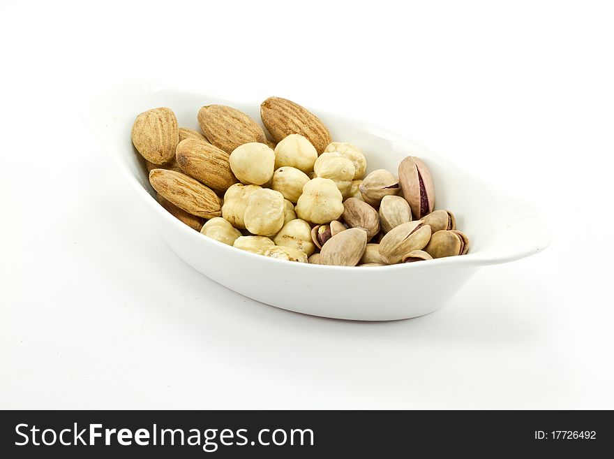 Various nuts; hazelnuts and almond and pistachio