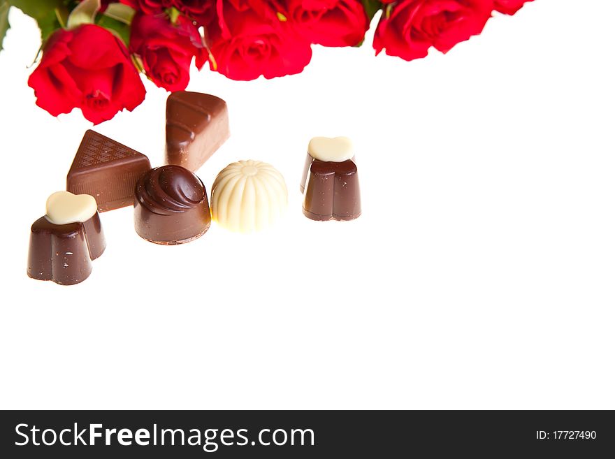 Red roses on white isolated background