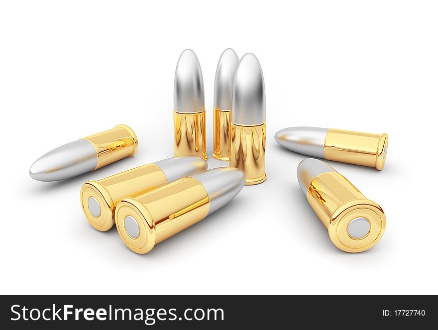 Bullets. Cartridge. 3D illustration on white background