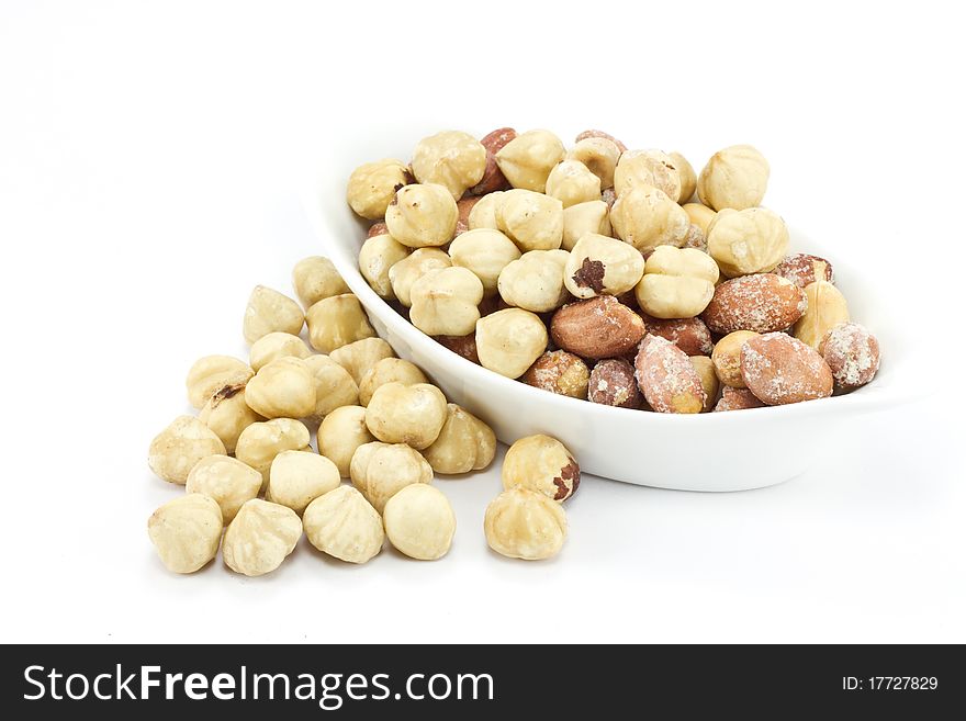 Various nuts; hazelnuts and peanuts