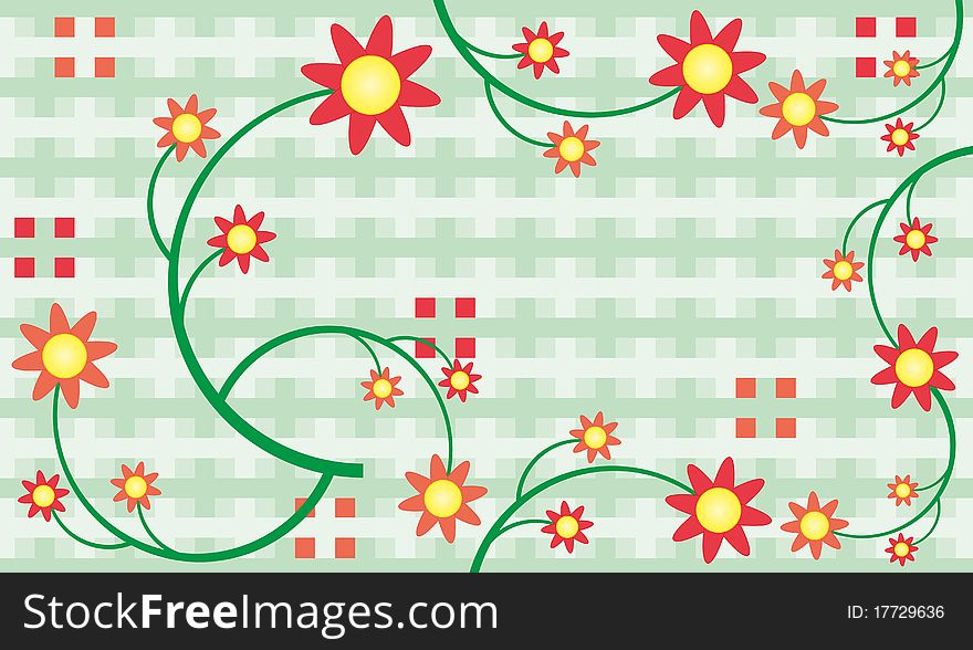 Green background with floral patterns. Green background with floral patterns